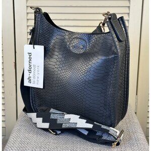 NWT Ah-dorned Black vegan Leather‎ Embossed Reptile Snakeskin bag Boho Crossbody